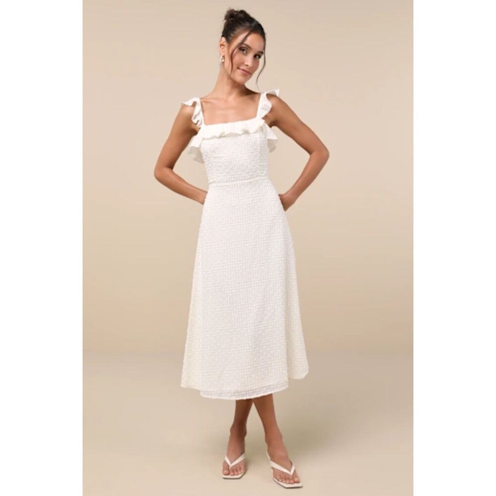 NWT Lulus White and Beige Gingham Backless Midi Dress Sz Small